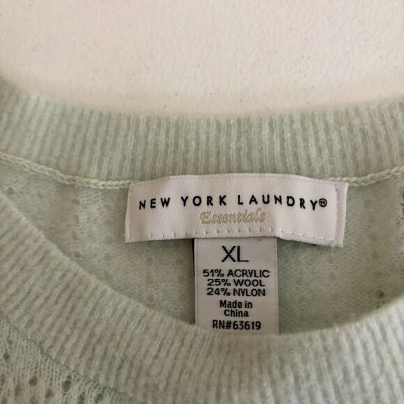 New York Laundry Sweater Women's XL Green Wool Blend Sheer Eyelet Pullover NWT - Picture 7 of 8
